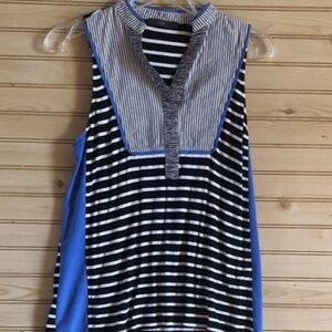 THML Sleeveless Stripe V Neck Smock Top Women's S